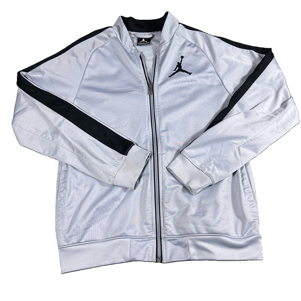 Nike Air Jordan Jumpman Boys Logo Track Jacket Large Gray Basketball Full Zip